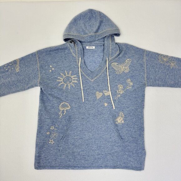 Johnny Was Sovanna Baja 100% Cashmere Embroidered Hoodie Blue Large Boho - Picture 16 of 16
